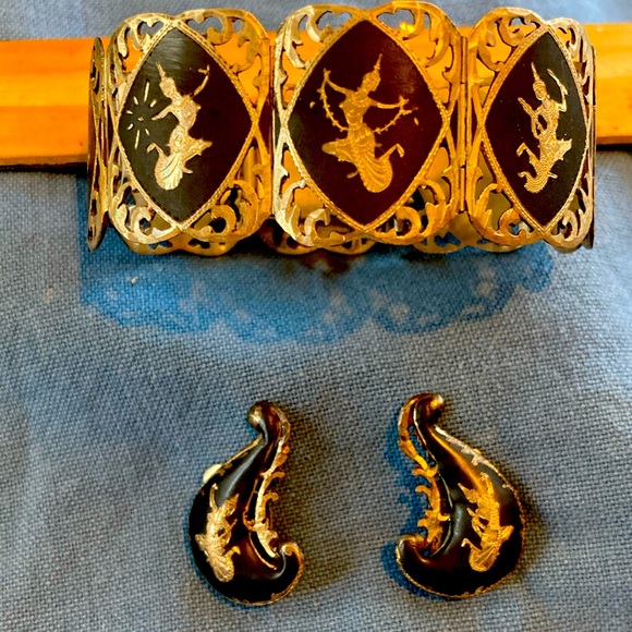 Vintage Siam Sterling Bracelet n Earrings 7” - Picture 1 of 6